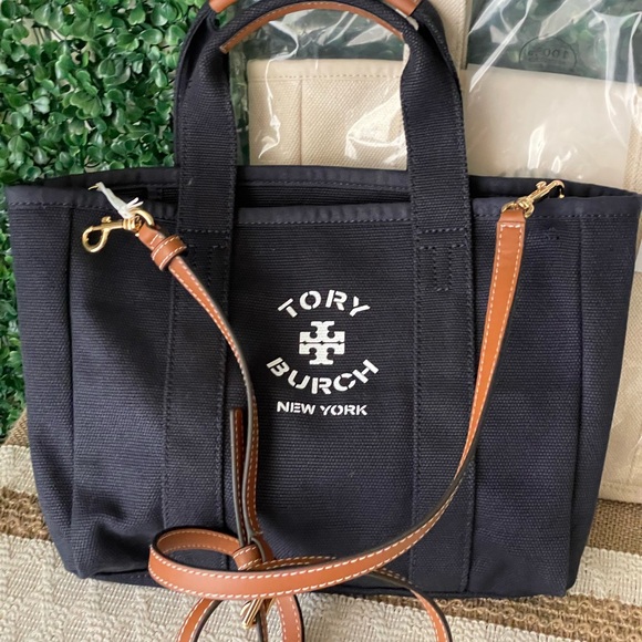 Tory Burch Canvas Small Tote Navy - Picture 2 of 12
